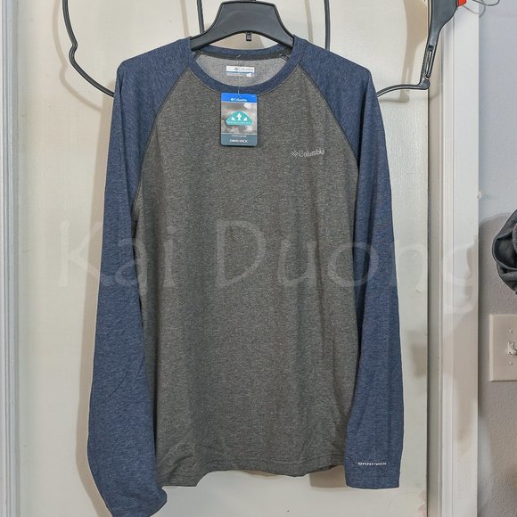 Columbia Men’s Long Sleeve Raglan Tee BLUE - Picture 2 of 7